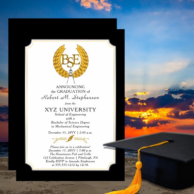 BSE - Bachelor of Science Engineering Graduation Invitation (Elegant "BSE" Engineering Graduate Graduation Announcement and Party Invitation - Print | Download)