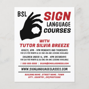 BSL, Okay Gesture, Sign Language Course Advert Flyer