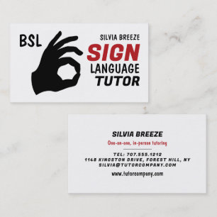 BSL, Thumbs-up Gesture Sign Language Tutor Teacher Business Card