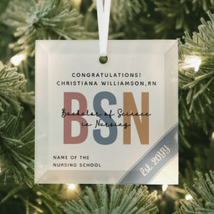 BSN Bachelor of Science in Nursing RN Graduation Glass Tree Decoration