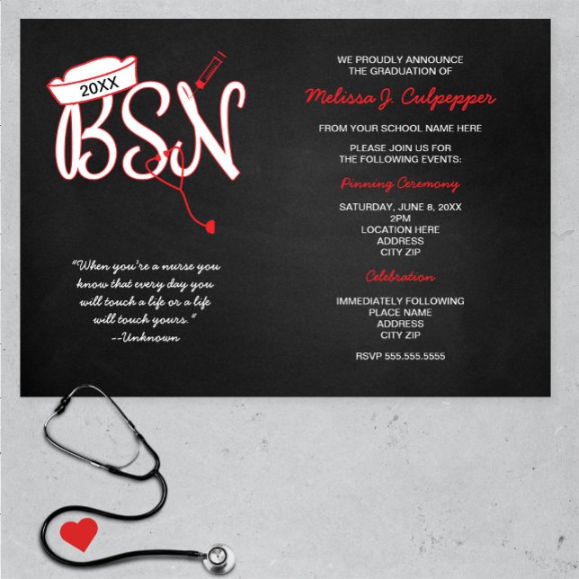 BSN graduation invitations with nurse quote RED (Creator Uploaded)