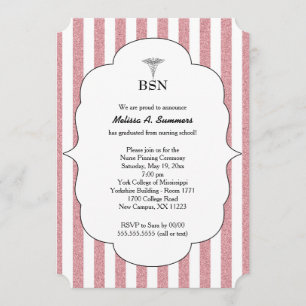 BSN Nurse graduation invites pink blush glitter