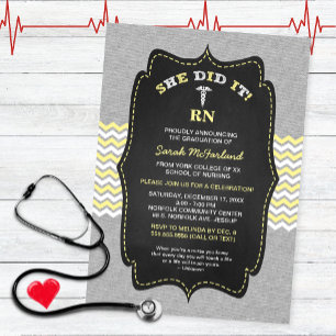 BSN Nurse graduation invites, yellow chalkboard Invitation
