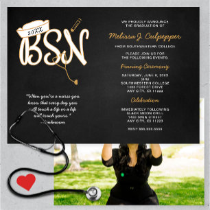 BSN photo graduation pinning party, black gold Invitation