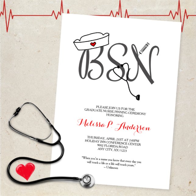 BSN Pinning Ceremony Invite, fun nurse graduation Invitation (Creator Uploaded)