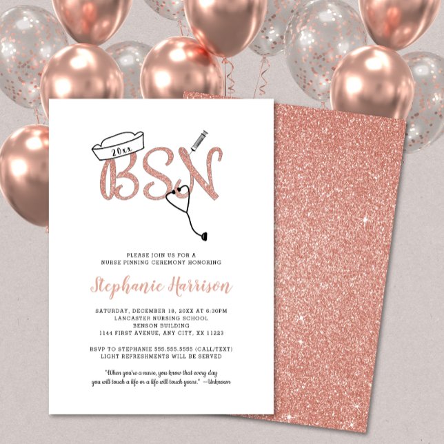 BSN pinning nurse graduation rose gold invite (Creator Uploaded)