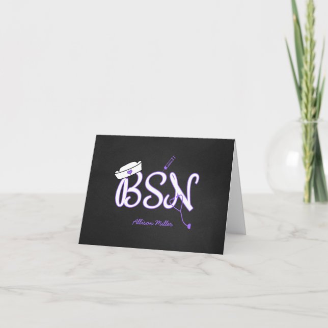 BSN purple thank you cards, nurse graduation (Front)