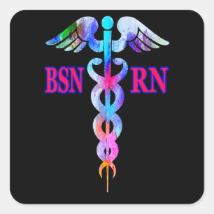 Bsn Registered Nurse Rn Caduceus Nursing Emblem Gr Square Sticker