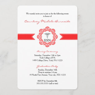BSN RN graduation / pinning ceremony / red Invitation