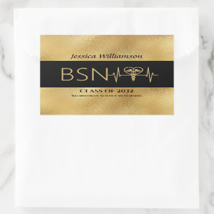 BSN RN LPN Nurse Graduton Party Elegant Black Gold Rectangular Sticker