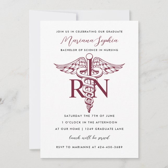 BSN RN Nurse Graduation Announcement Burgundy (Front)
