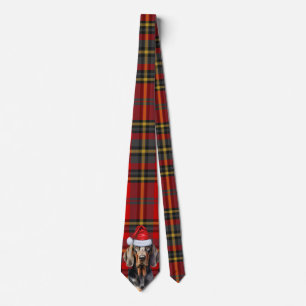 BT Coonhound Dog Lover Red Green Plaid Christmas Tie