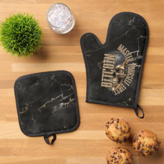 BTC motivation | Skull | Gold Marble Oven Mitt & Pot Holder Set