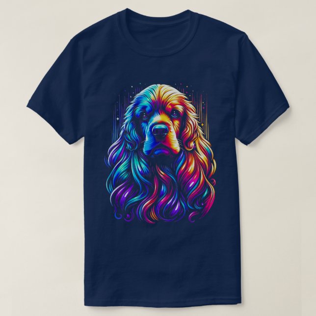 BTN258 New Colourful Artistic Cocker Spaniels Pet  T-Shirt (Design Front)