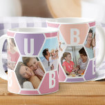 Bubbe 5 Photo Editable 5 Letter Honeycomb Coffee Mug<br><div class="desc">Honeycomb coffee mug, personalised with 5 of your favourite photos and printed with a 5 letter name, such as BUBBE. The design features a honeycomb photo collage in a summer sorbet colour palette of lilac pink and peach. If you want to change the colours, click "customise further" and click each...</div>
