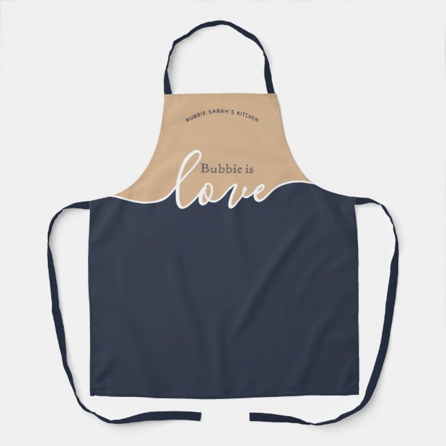BUBBIE is Love NAVY & TAN Script Apron (Front)
