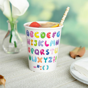 Bubble Alphabet Letters Kids Typography Paper Cups