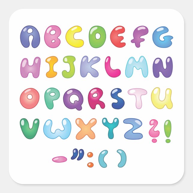 Bubble Alphabet Letters Kids Typography Square Sticker (Front)
