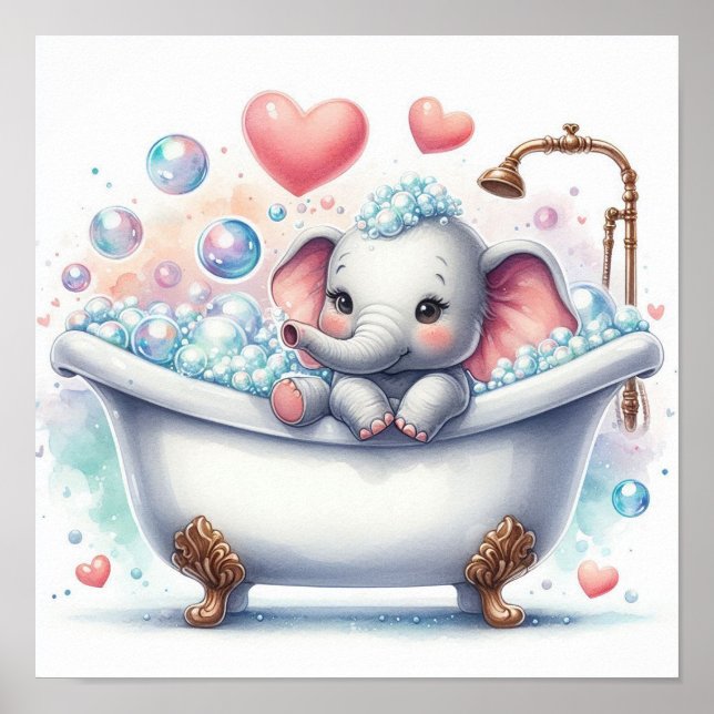 Bubble Bath Elephant Poster (Front)
