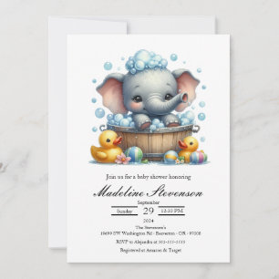 Bubble Bath Elephant Themed Baby Shower Invitation