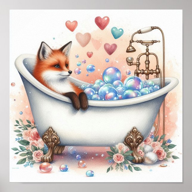 Bubble Bath Fox Poster (Front)