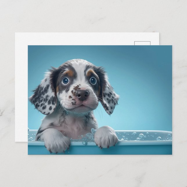 Bubble Bath Tub Pup Postcard (Front/Back)