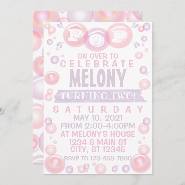 Bubble Birthday Invitation (Front/Back)