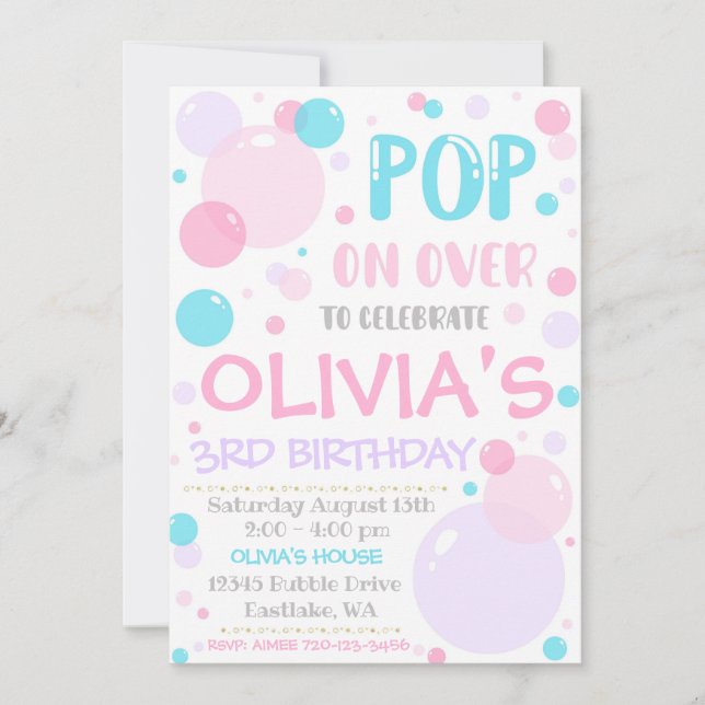 Bubble Birthday Invitation, Pop On Over Invitation (Front)