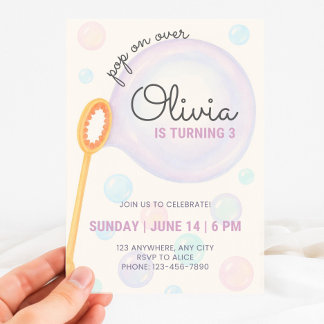 Bubble Birthday Invitation, Third Birthday Invite 