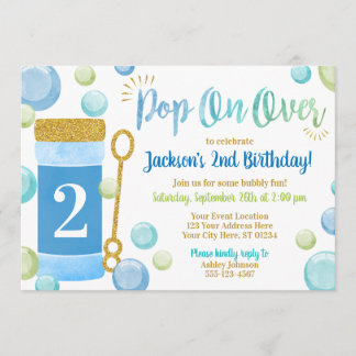 Bubble Birthday Invitation | Watercolor, Blue, Boy