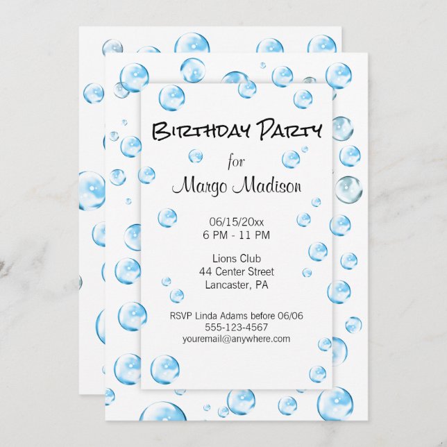 Bubble Birthday Party Invitation (Front/Back)