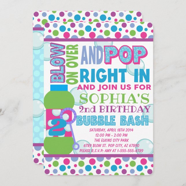 Bubble Birthday Party Invitation - Bubble Party (Front/Back)