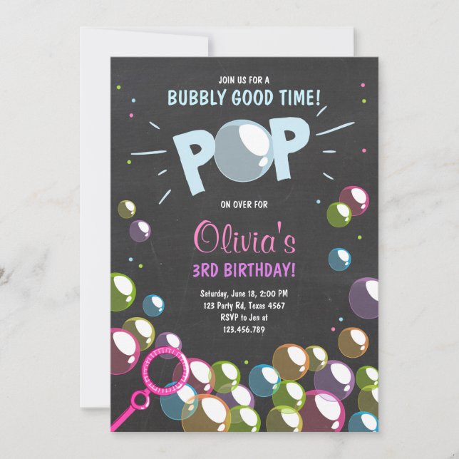 Bubble Birthday Party Invitation POP Birthday Girl (Front)