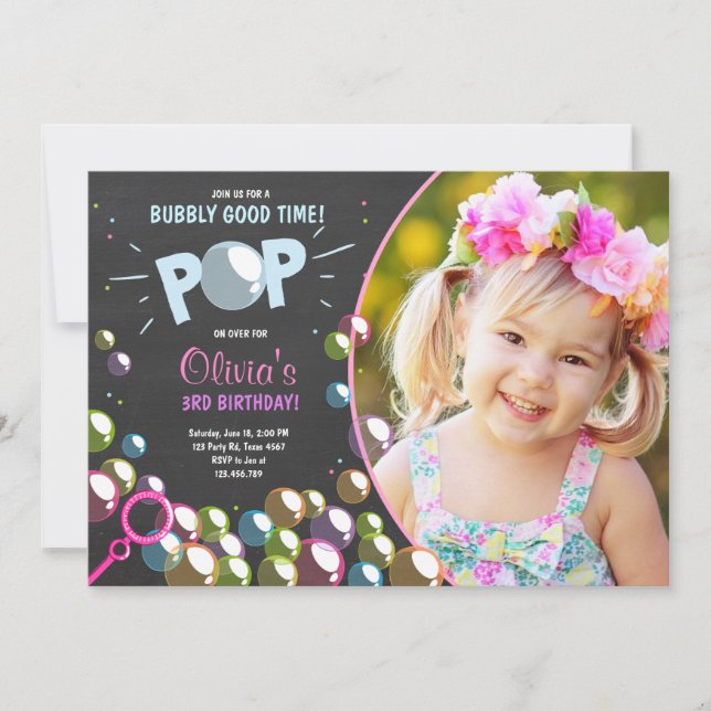 Bubble Birthday Party Invitation POP Birthday Girl (Front)