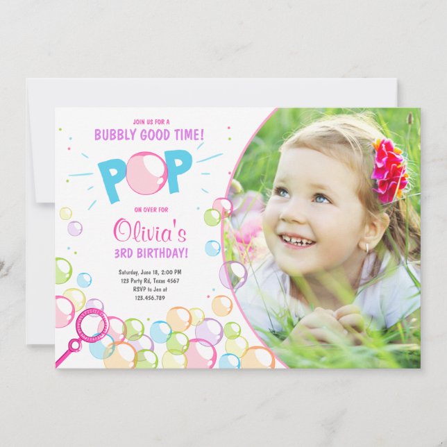 Bubble Birthday Party Invitation POP Birthday Girl (Front)