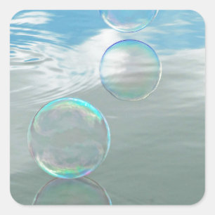 Bubble, Blue Square Sticker