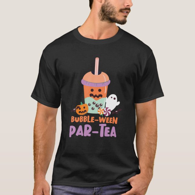 Bubble Boba Tea Bubble-Ween Par-Tea Halloween T-Shirt (Front)
