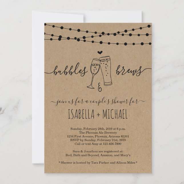 Bubble & Brews Couple's Shower Invitation (Front)
