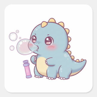 Bubble Dino – Playful & Kawaii! Square Sticker