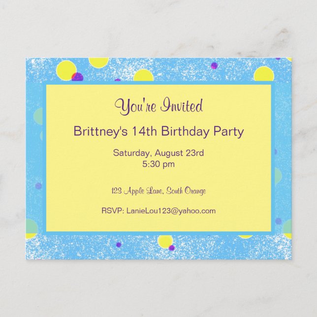 Bubble Dot Personalised Birthday Invite Postcard (Front)
