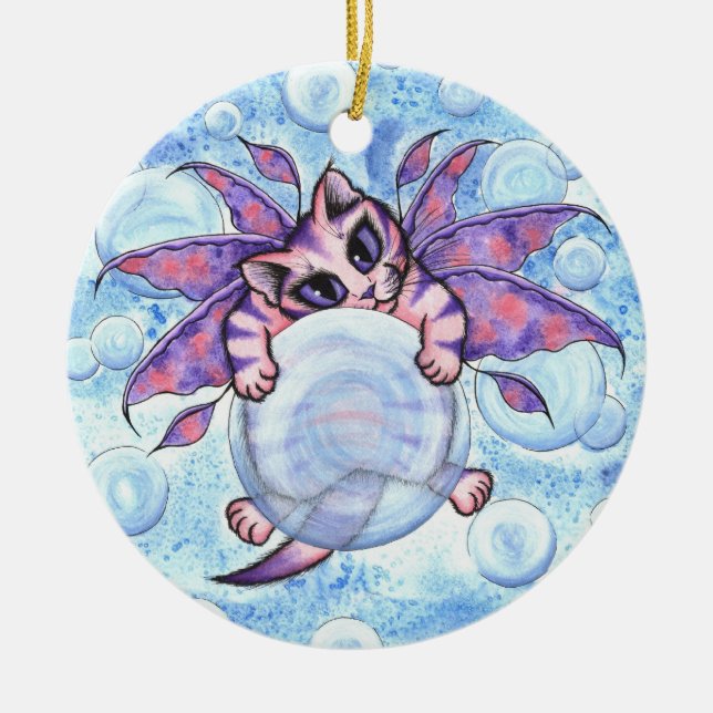 Bubble Fairy Kitten Fantasy Cat Art Ornament (Front)