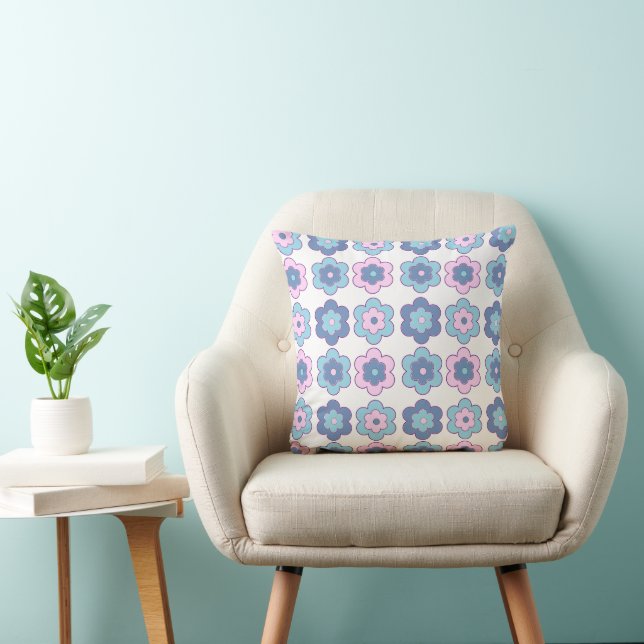 Bubble Flowers (pink and blue) Pattern Cushion (Chair)