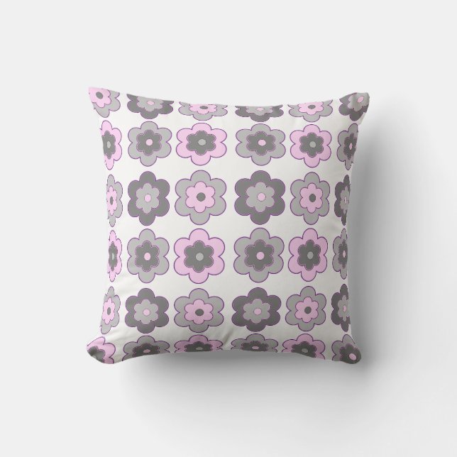 Bubble Flowers (pink and grey) Pattern Cushion (Front)