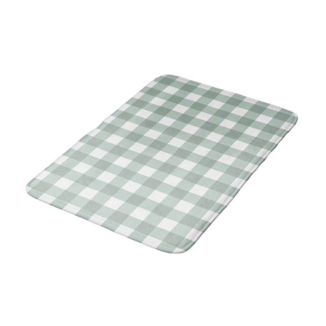 Bubble Frogs Gingham - sage laurel green plaid.  Bath Mat (Angled)