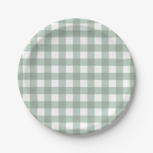 Bubble Frogs Gingham - sage laurel green plaid. Paper Plate
