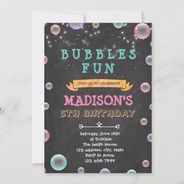 Bubble fun party invitation (Front)