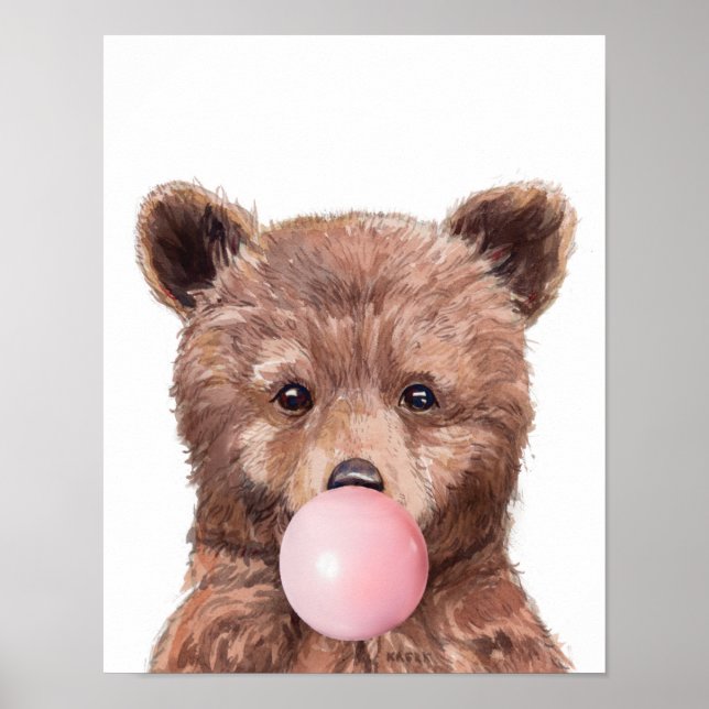 Bubble Gum Baby Bear Cub Nursery Child Woodland Poster (Front)