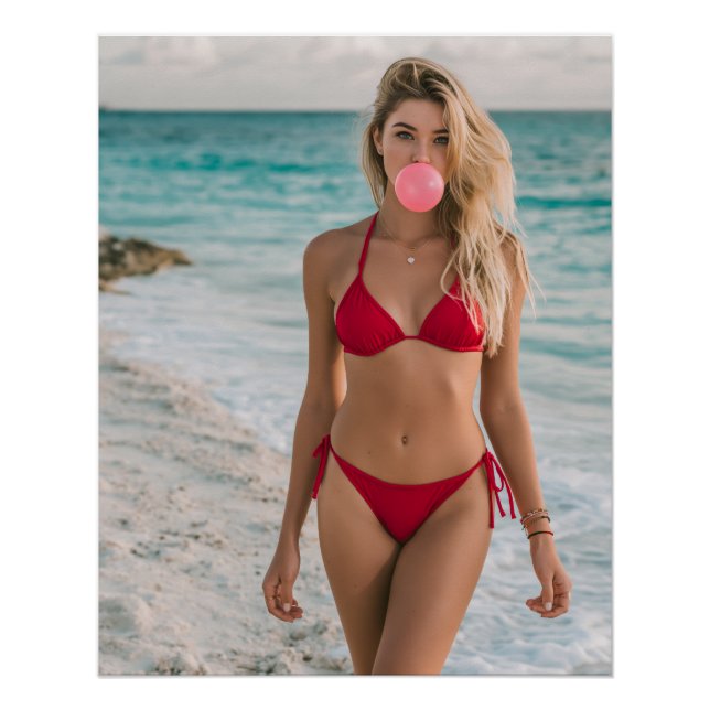 Bubble Gum Beach Babe Coastal Summer Wall Art  (Front)