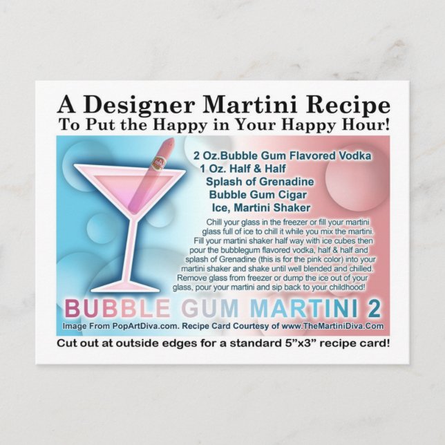 Bubble Gum Candy Martini Opus Two Recipe Card (Front)