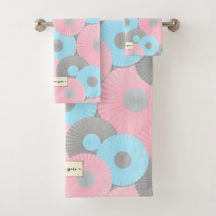 Bubble Gum Circle Origami Pastel Pattern Bath Towel Set
